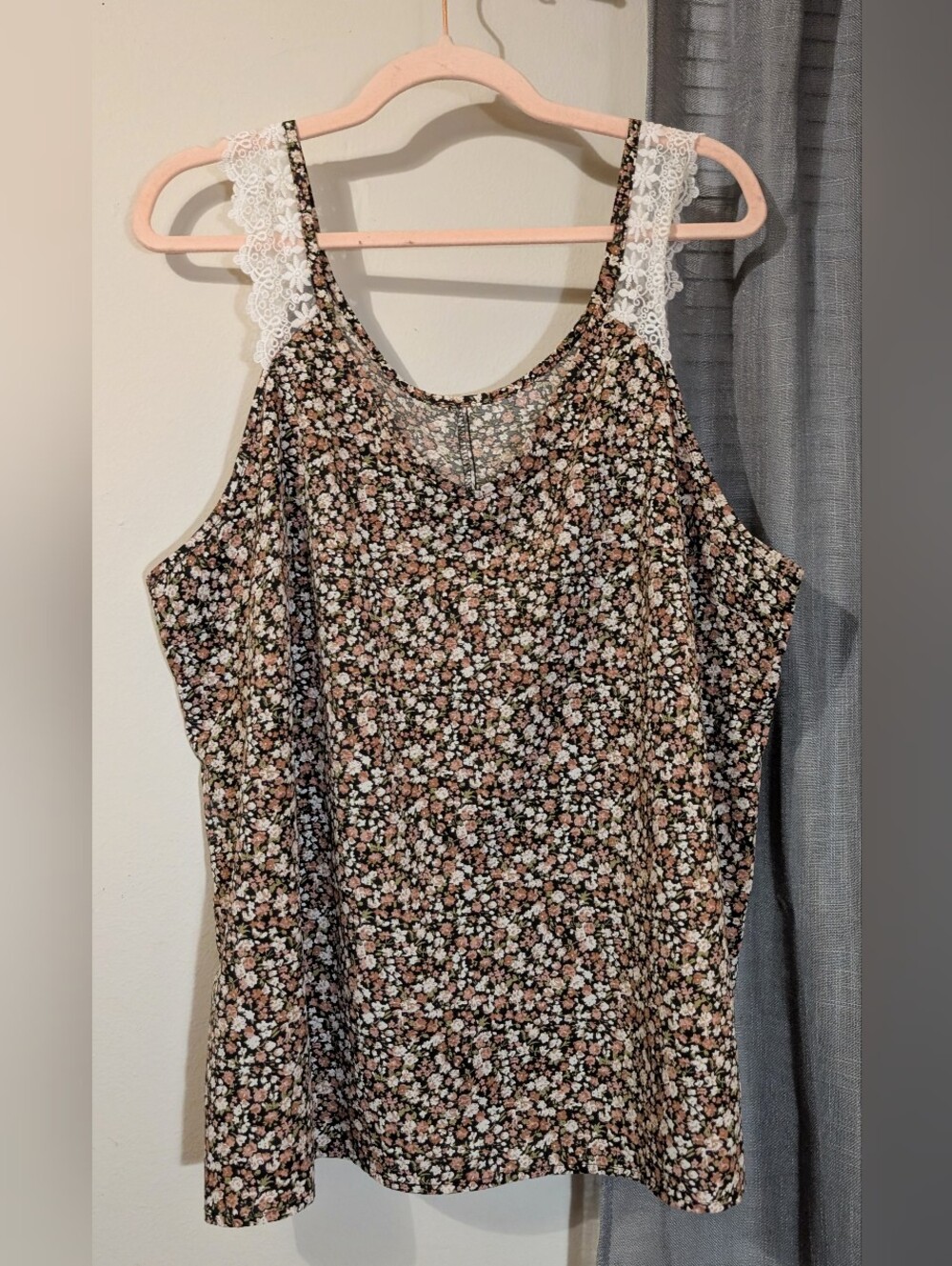 Cream Lace Strap Floral V Neck Tank Rose Brown Shein Curve 3XL